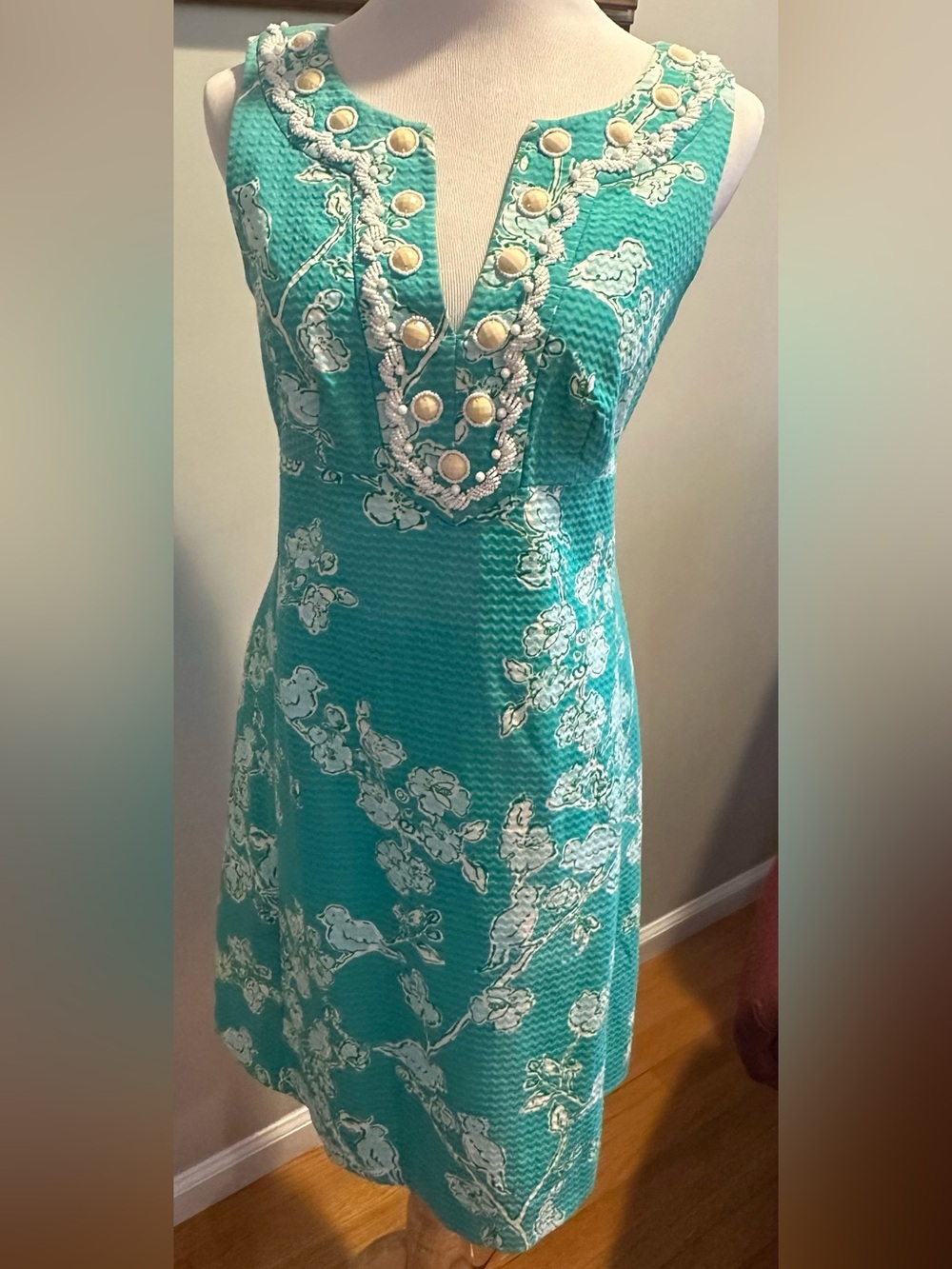 Lilly Pulitzer Adelia Shift Dress Lagoon Green Birds and the Bees EUC Size 10